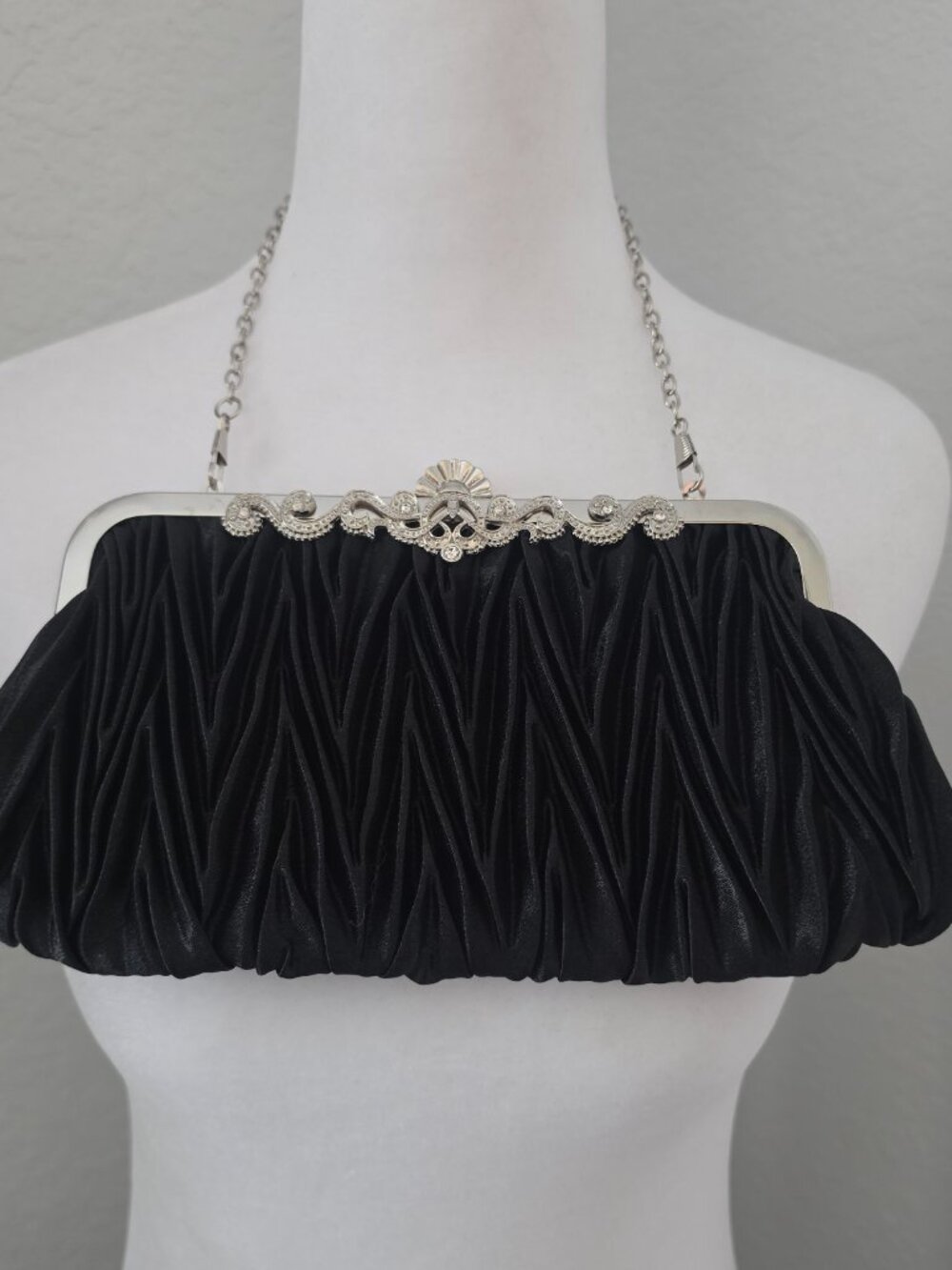 Women's Satin Pleated Evening Clutch Purse w/ Adjustable/Removable Strap